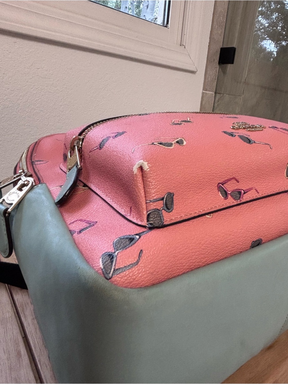 Coach Coral Mini Backpack with Pale Blue Trim and Sunglass Print - Picture 13 of 16